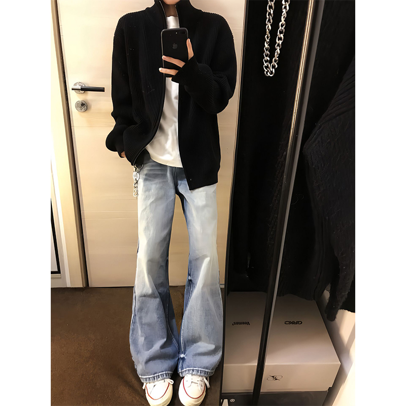 Weere Black Stand-Up Collar Cardigan Sweater for Men, Autumn Lazy Style Double Zipper Knit Sweater Jacket, High-End Knitwear Weere Black Stand-Up Collar Cardigan Sweater for Men, Autumn Lazy Style Double Zipper Knit Sweater Jacket, High-End Knitwear