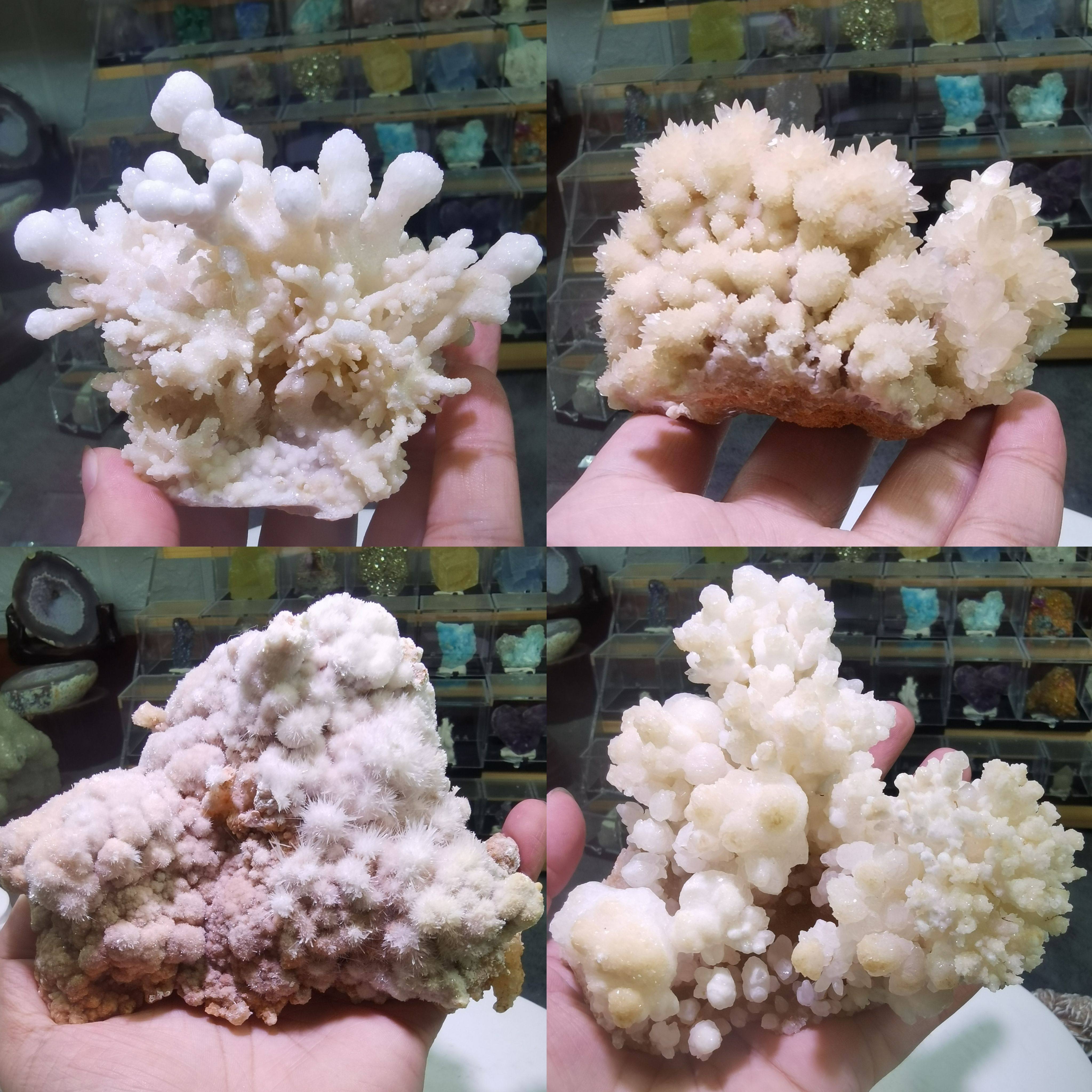 天然結晶石標本、花形方解石、白い脈石、鉱物結晶、鍾乳石装飾、希少石、グレードC。