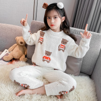 Winter girls pajamas flannel thickened Korean childrens clothes childrens home clothes coral velvet little girls high-end pajamas