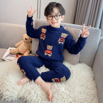 Autumn and winter boys pajamas thick flannel Korean childrens home clothes coral velvet little boy high-end pajamas