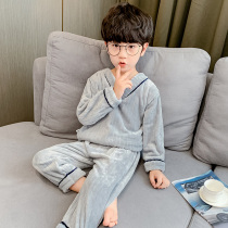Boys pajamas Spring and Autumn Thickened Childrens Coral Fleece Pajamas Boys Middle And Older Boys Flannel Homewear Set