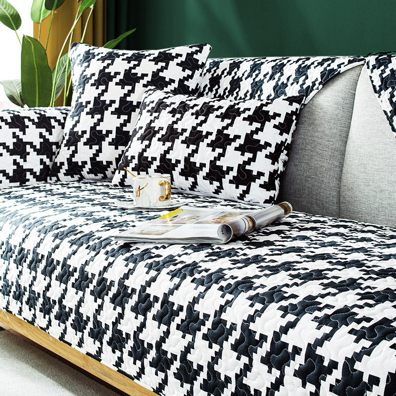 Nordic minimal sofa pad four seasons of general pure cotton quilting anti-slip thousands of birds light luxury modern sofa cover