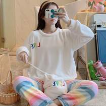 Coral velvet pajamas womens autumn and winter cute padded velvet warm can wear flannel winter home suit