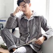 Mens pajamas autumn and winter coral velvet winter padded velvet warm flannel plus size home suit