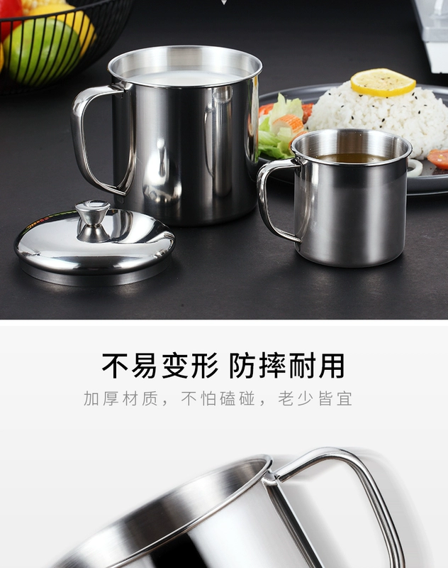 Cốc nước inox sáng tạo 304 có tay cầm có nắp cốc trẻ em chống vảy sữa cốc miệng cốc chống rơi cốc cốc giữ nhiệt