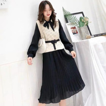 Belly cover suit large size womens fat mm fashionable Korean version of foreign age age knitwear vest dress two-piece set