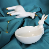 Clearance 6 Fold European Simple White Porcelain Cute Animal Styling Snack Bowl Little Rabbit Unicorn Porcelain Bowl