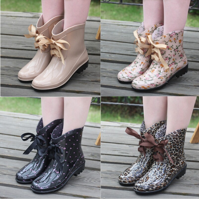 Rain boots women's summer fashion high tube new ladies rain boots medium tube flat heel Korean rain boots plus cotton waterproof non-slip