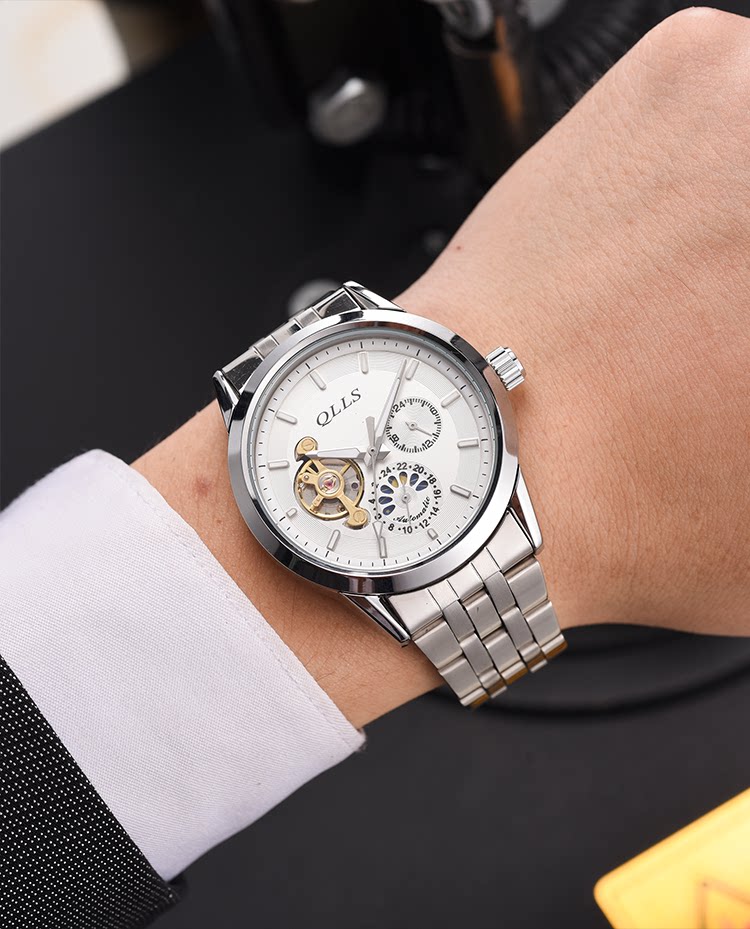 Chillo Watches Men's New Large Dial Fully Automatic Mechanical Watch Hollowed-out Tourbillon Steel Band Male Watch