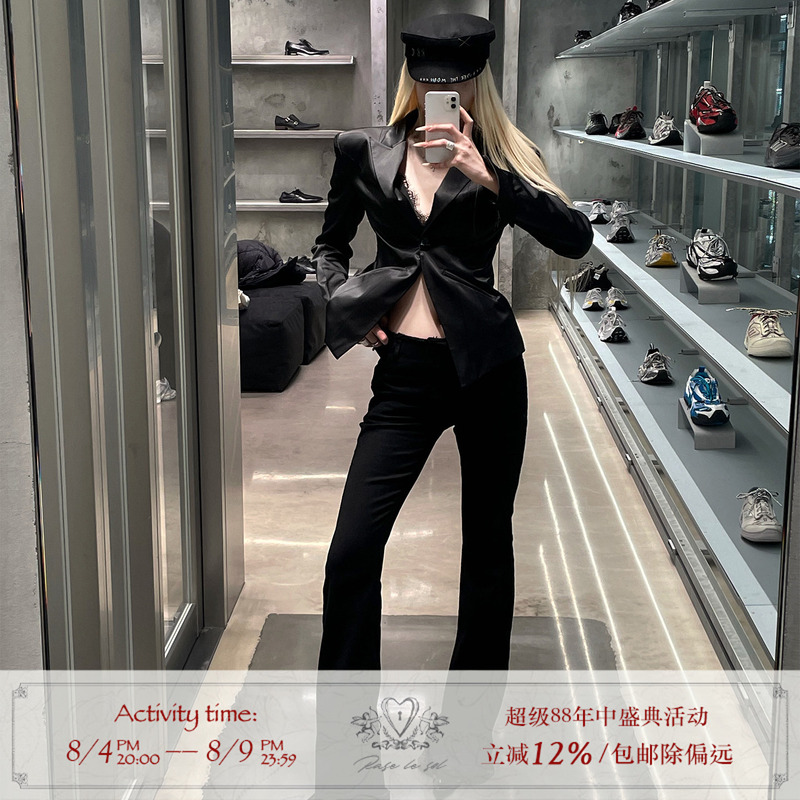 Rase Le Sol'Dangerous Liaisons' Black Bootcut Jeans Slim Fit Low-Rise Pants Rase Le Sol'Dangerous Liaisons' Black Bootcut Jeans Slim Fit Low-Rise Pants