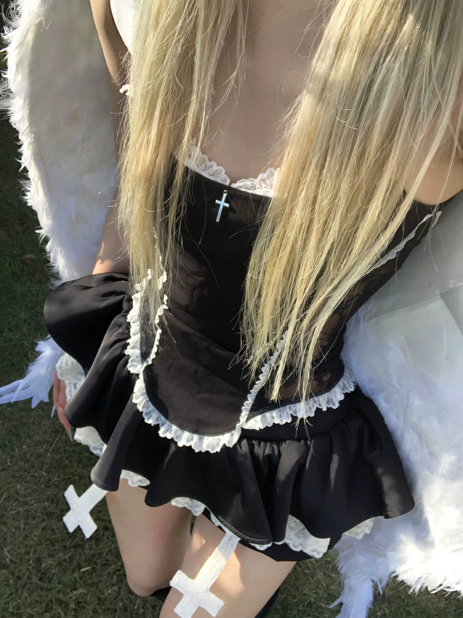 Платье-комбинезон из черного кружева с кружевной блузкой и юбкой-тортом 'Judged Angel'
