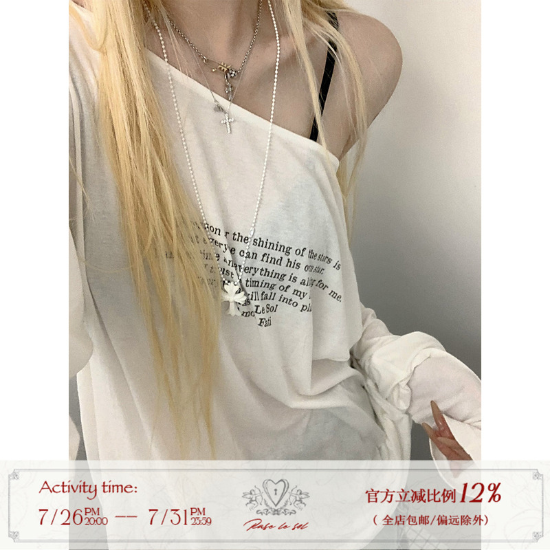 Rase Le Sol'Relaxing Players' Letter Print Blouse, Loose and Lazy Long-Sleeved T-Shirt