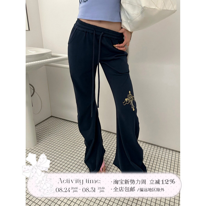 Rase Le Sol'Cross Scepter' Navy Blue Printed Scimitar Sweatpants American-Style Low-Rise Casual Pants