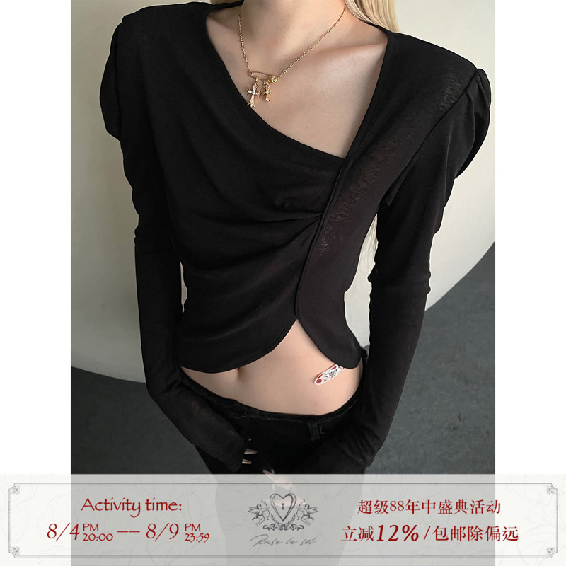 Rase Le Sol'Deadly Stroke' Asymmetrical Sleeve Irregular Top Slim Fit Short Long-Sleeved T-Shirt Rase Le Sol'Deadly Stroke' Asymmetrical Sleeve Irregular Top Slim Fit Short Long-Sleeved T-Shirt
