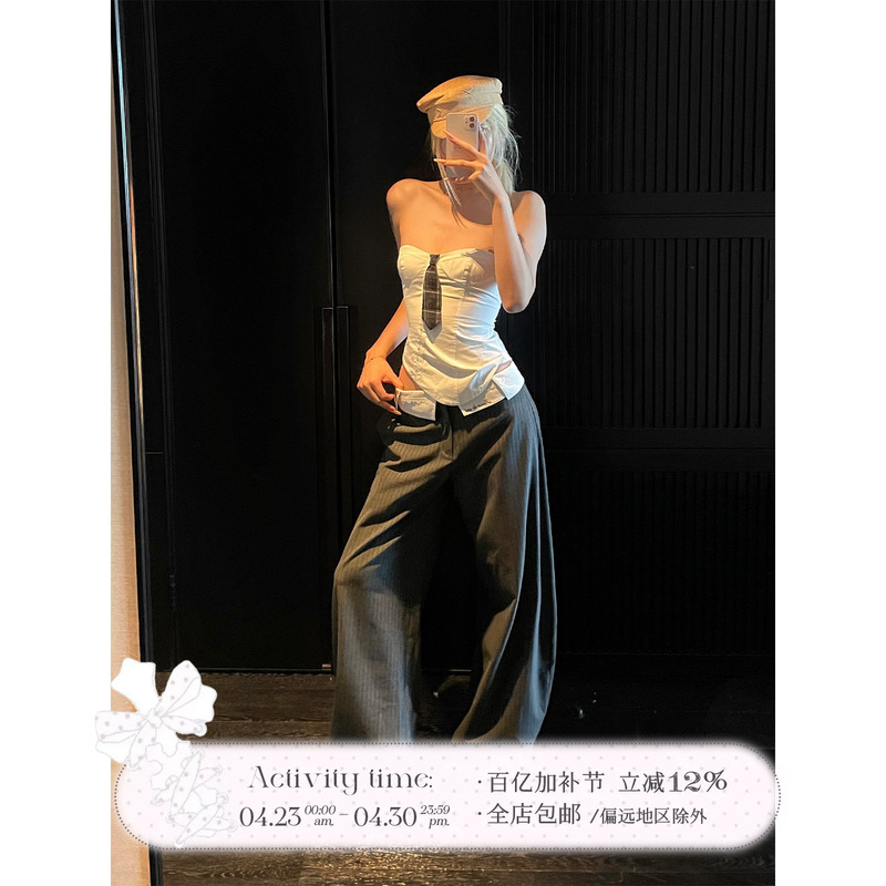 Rase Le Sol'Heartbeat Rhythm' Plaid Tie Tube Top Hot Girl Waist-Cinching Short Top