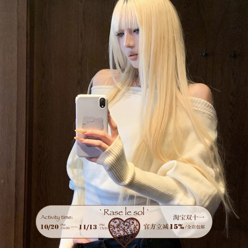 Rase Le Sol'Cloudknit' Soft and Cozy Off-Shoulder Sweater, Loose and Lazy Short Pullover Knit Top Rase Le Sol'Cloudknit' Soft and Cozy Off-Shoulder Sweater, Loose and Lazy Short Pullover Knit Top