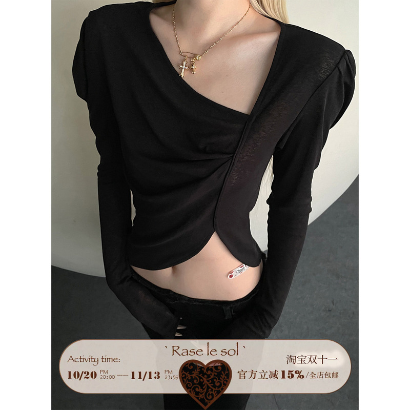 Rase Le Sol'Deadly Stroke' Asymmetrical Sleeve Irregular Top Slim Fit Short Long-Sleeved T-Shirt