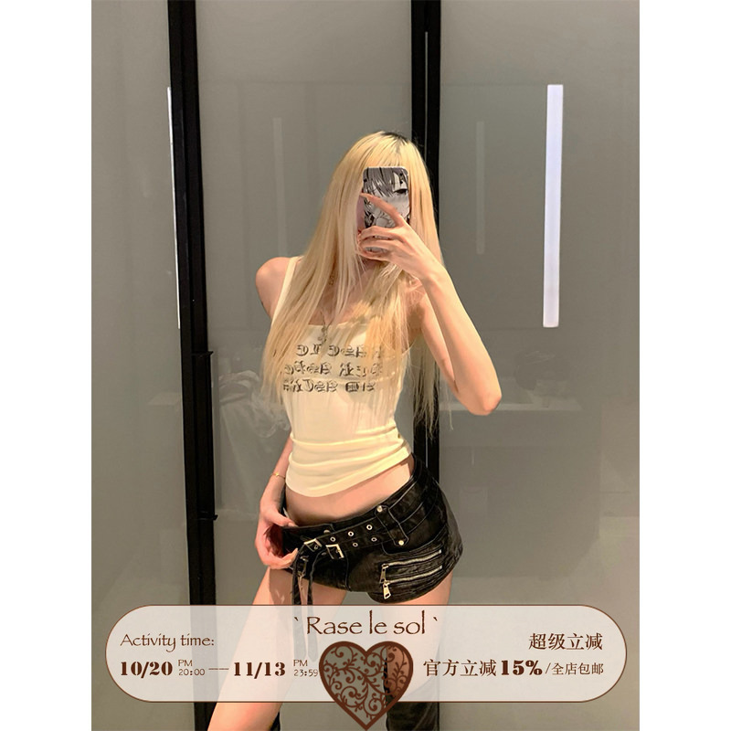 Rase Le Sol'Rock Believers' Black Low-Rise Denim Shorts American Style Hot Pants Rase Le Sol'Rock Believers' Black Low-Rise Denim Shorts American Style Hot Pants