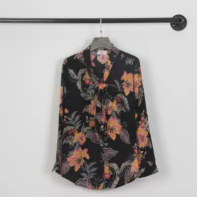 Black vintage print ribbon loose long sleeve chiffon shirt female 2021 Spring and Autumn New impervious big flower OL commute