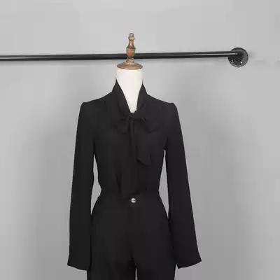 Black bow streamers lace-up long-sleeved chiffon shirt women's 2019 spring and summer new OL office overalls chic