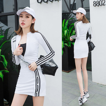 Cotton Sports Set Womens Summer 2021 New Korean Spring and Autumn Tide Fashion Slim Skirt Two Piece Set