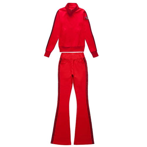 Осенний модный спортивный костюм, приталенная толстовка, комплект, в западном стиле