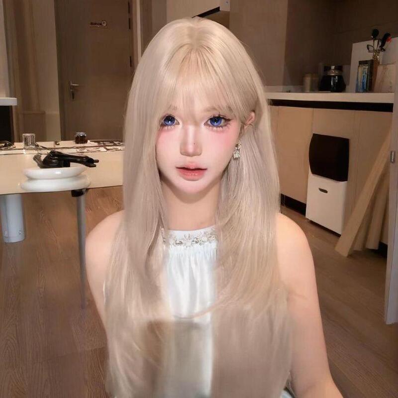 Xuchang Chan Yue Crafts Co., Ltd. Kony Wig Milk Tea Platinum Blonde Layered Long Straight Hair for Women Natural Look