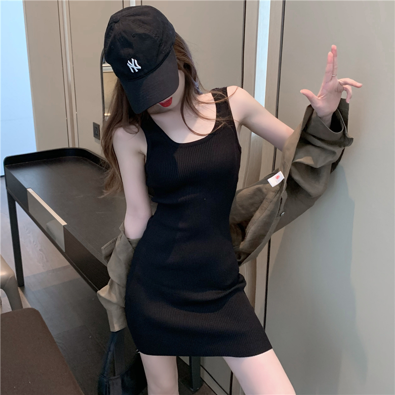 Nightclub sexy black knitted dress women fall/winter slim slim bottom with hip vest skirt small black skirt