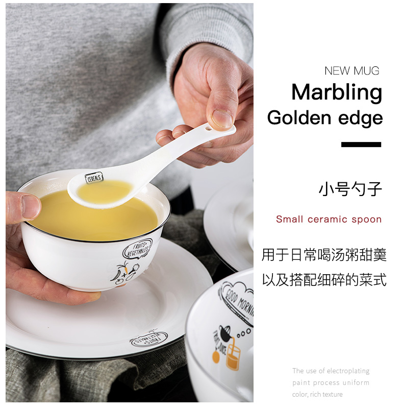 Long handle ceramic tablespoons of household hot pot porridge spoon run ramen noodles served porridge spoon, run out of large spoons wooden