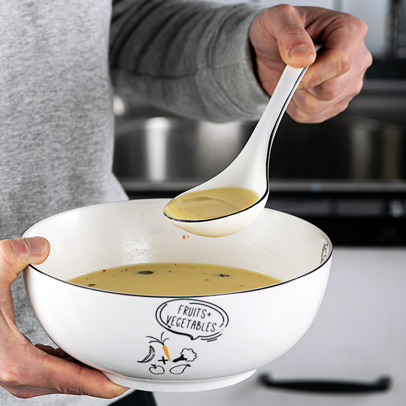 Long handle ceramic tablespoons of household hot pot porridge spoon run ramen noodles served porridge spoon, run out of large spoons wooden