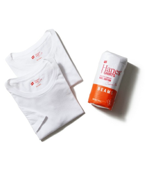 A set of 2 white short-sleeved T-shirt bottoming shirts in Japanese hanes beams cooperation style pure cotton