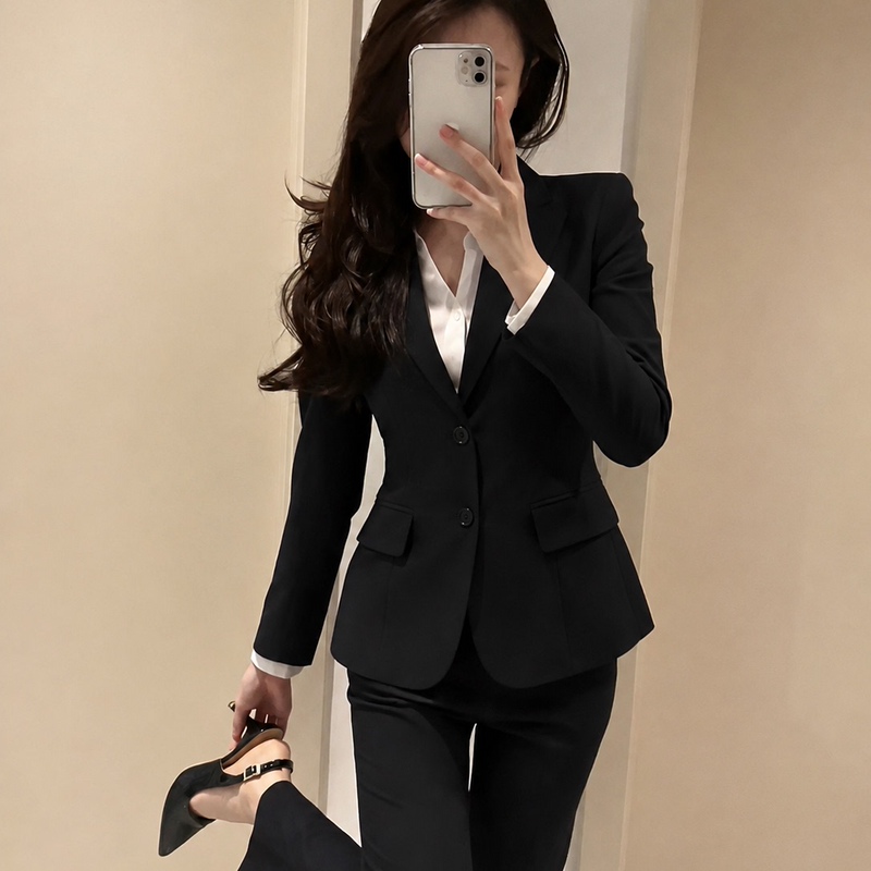 Black Blazer Women's Professional Formal Wear Spring and Autumn New Style College Student Interview Suit Slim Fit Petite Workwear Black Blazer Women's Professional Formal Wear Spring and Autumn New Style College Student Interview Suit Slim Fit Petite Workwear
