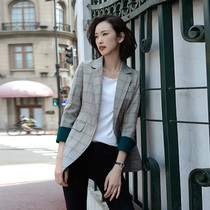 Plaid small suit Korean version of womens jacket dark buckle casual net red small suit 2019 autumn new womens top