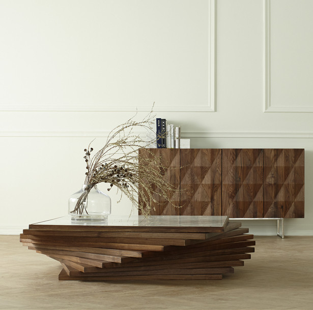 Yike solid wood furniture G4 coffee table modern minimalist design black walnut marble wood wax oil villa