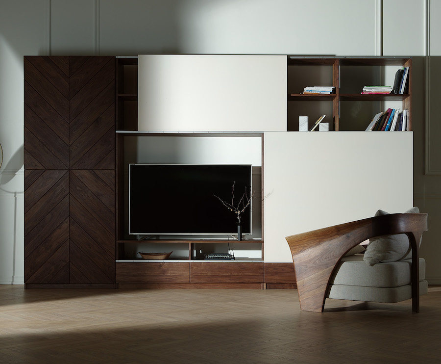 (Customized product) Yike solid wood furniture TV wall storage large capacity black walnut hard maple whiteboard household