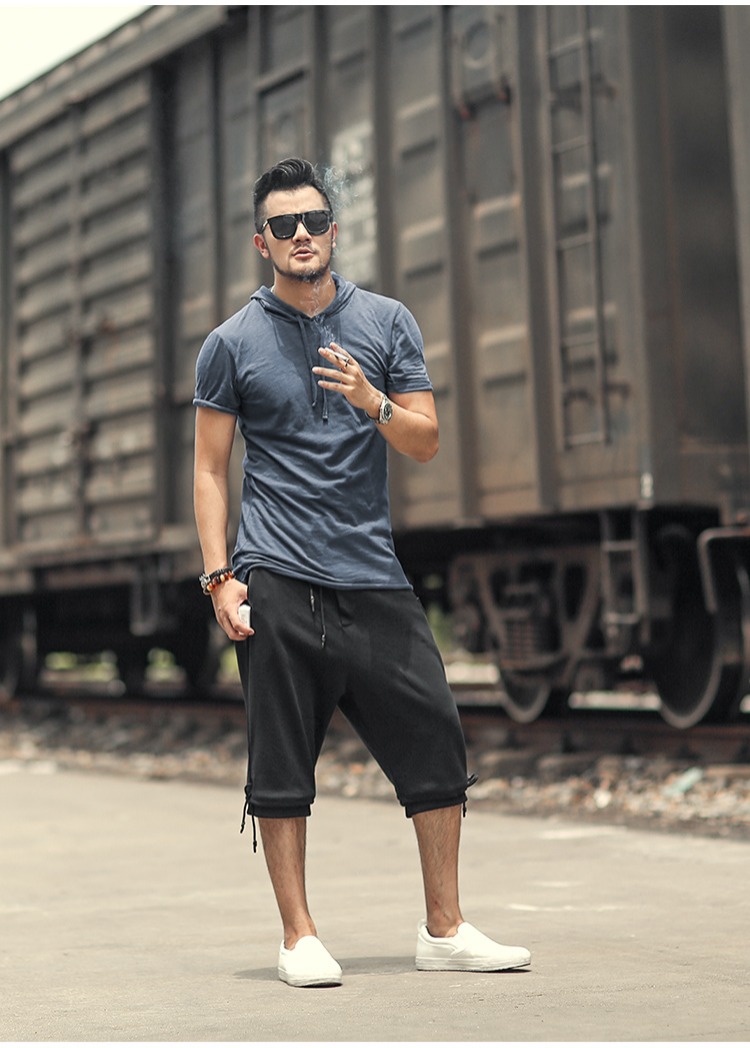 Mùa hè 2019 mới màu đen thủy triều quần thể thao nam bảy quần nam quần short thể thao màu đen K702 quần jean nam hàng hiệu
