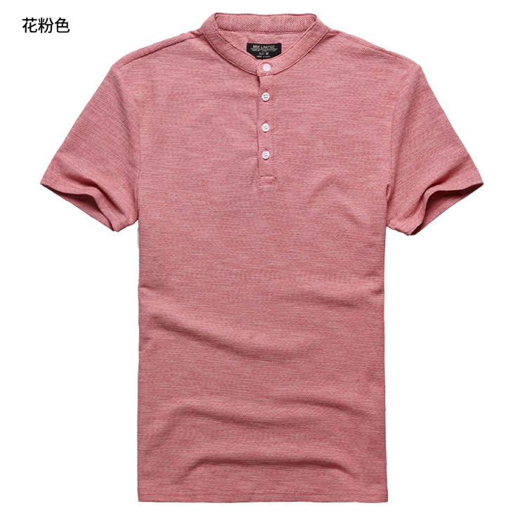 Cotton nguyên chất màu xanh hoàng gia nhỏ đứng cổ áo sơ mi nam mở ngắn tay áo thun nửa tay Henry áo sơ mi nam polo PL-65 áo phông có cổ