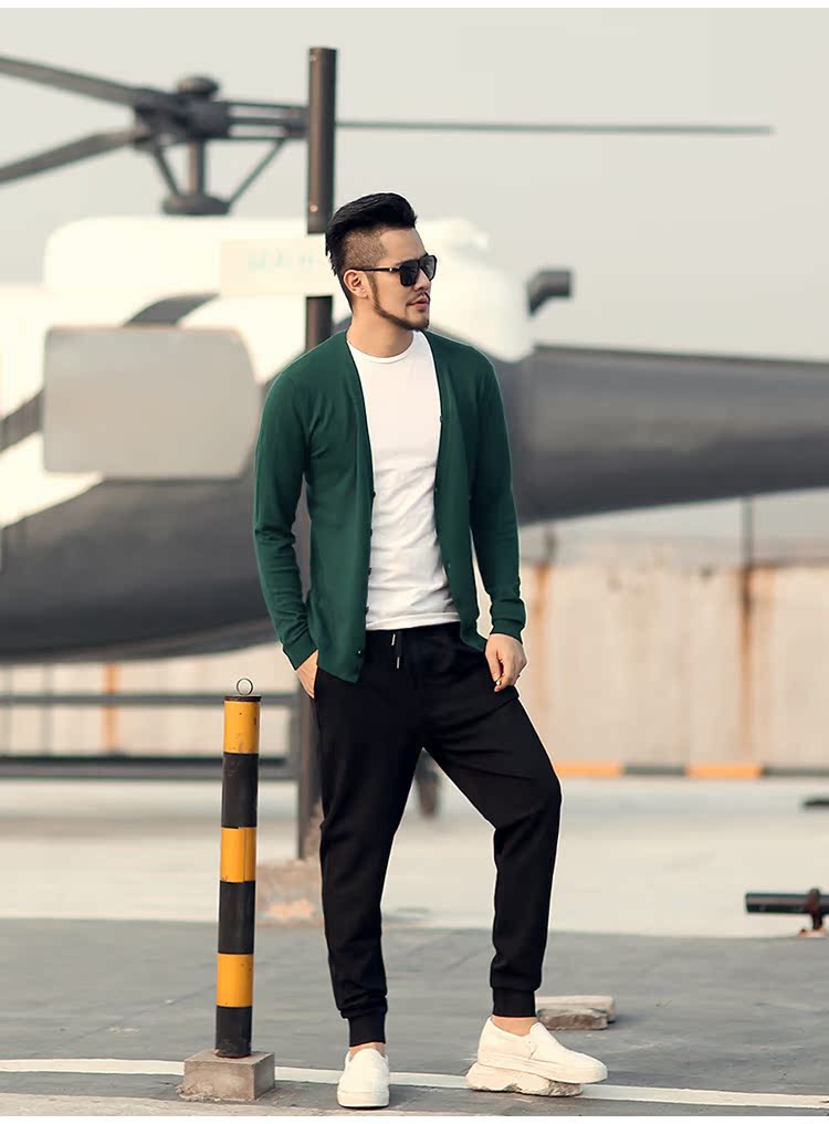 2018 mùa xuân người đàn ông mới của chiếc áo đan len cardigan loại nam rắn màu áo len cardigan áo len J755