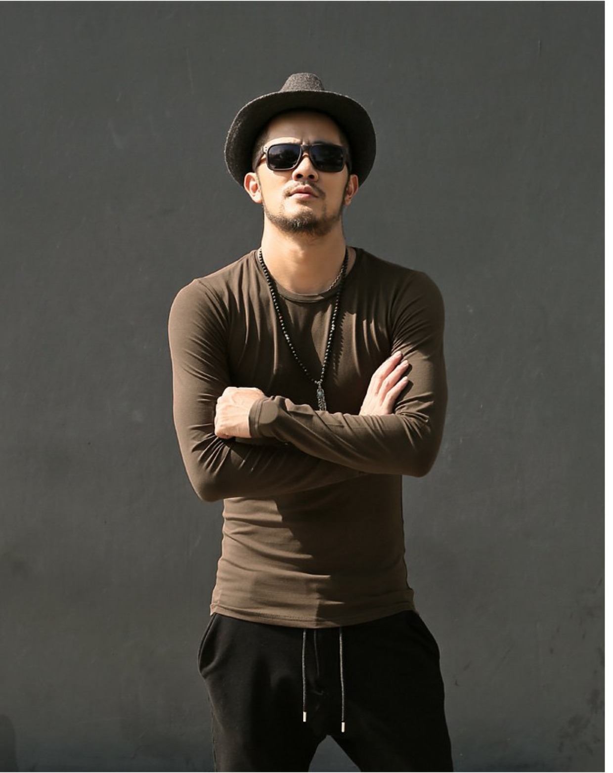 3 mảnh cotton mùa xuân Lycra cổ tròn thon dài tay áo thun màu rắn nam ấm áp chạm đáy áo T832 áo thun unisex