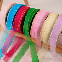 2cm double gold ribbon with transparent snow yarn with satin ribbon color with gift wrapping flowers baking silk with 45 m rolls