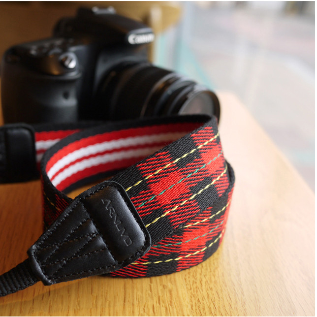 Spot Korean Arnuvo Double-sided Check Stripe Monocular Micro-SLR Camera Camera baby bag Camera Shoulder strap width 4cm