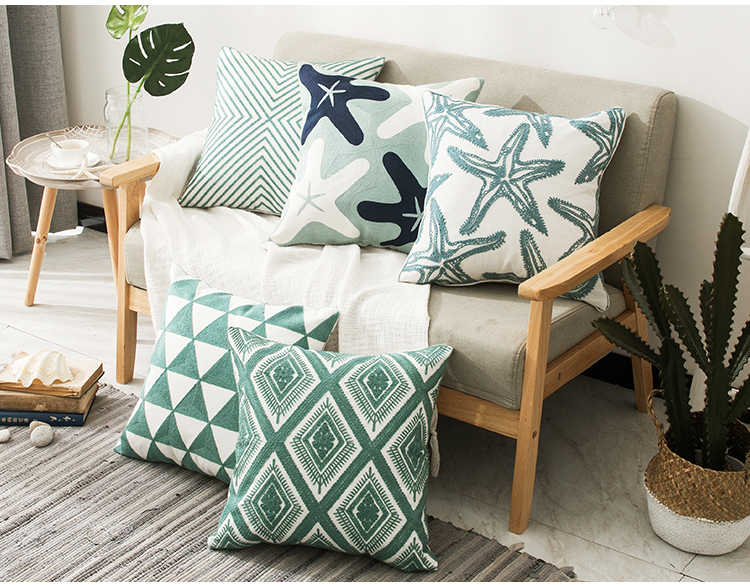 Gối phòng khách kiểu Mỹ không có lõi vuông hình học cotton sofa đệm màu xanh lá cây hiện đại đơn giản - Trở lại đệm / Bolsters Bộ chăn gối tiện dụng
