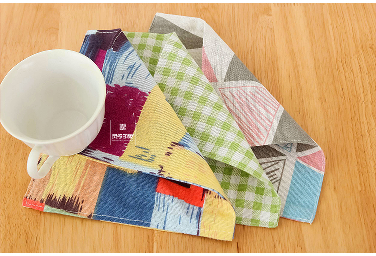 Placemat cotton linen nghệ thuật cách nhiệt thực phẩm phương tây chống bỏng coaster bảng mat nhà vuông tách trà mat bảng vải ảnh