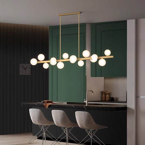 Restaurant Chandelier, All-Copper Dining Table, Dining Room, Modern Minimalist Creative Cream Style Magic Bean Long Strip Light Luxury Bar Counter Chandelier