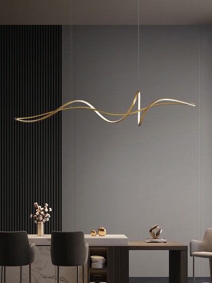 All-Copper Creative Restaurant Chandelier, Modern Minimalist Italian Light Luxury Bar Counter Designer Nordic Dining Table Irregular Long Strip Lamp