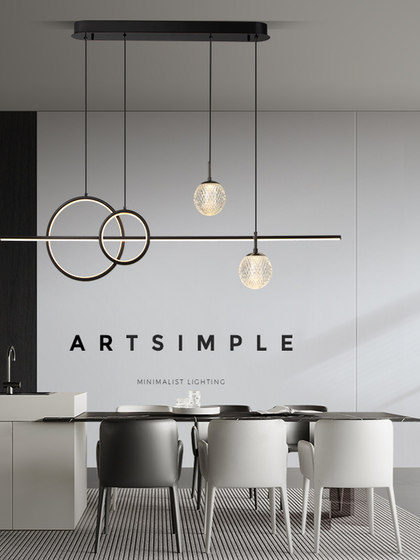 All-Copper Italian Minimalist Restaurant Chandelier, Light Luxury, Modern and Simple, High-End Eye-Protecting Dining Table Island Chandelier, Dining Room Long Strip Chandelier