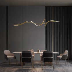 All-Copper Creative Restaurant Chandelier, Modern Minimalist Italian Light Luxury Bar Counter Designer Nordic Dining Table Irregular Long Strip Lamp