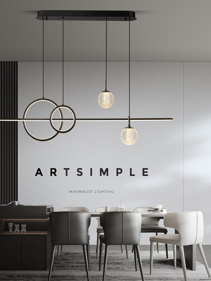 All-Copper Italian Minimalist Restaurant Chandelier, Light Luxury, Modern and Simple, High-End Eye-Protecting Dining Table Island Chandelier, Dining Room Long Strip Chandelier