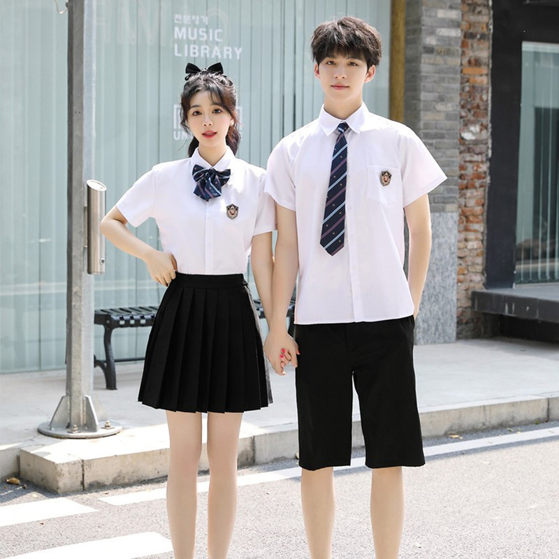Middle School Uniform Set, College Style Uniform, Short-Sleeved Shirt, Choir Recital Performance Uniform, Sports Meeting Graduation Class Uniform