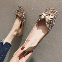 Soft bottom single shoe butterfly knot shoes 2021 spring and summer light mouth bean-bean shoes sequin square head big code flat bottom shoes wedding shoes ladyshoe